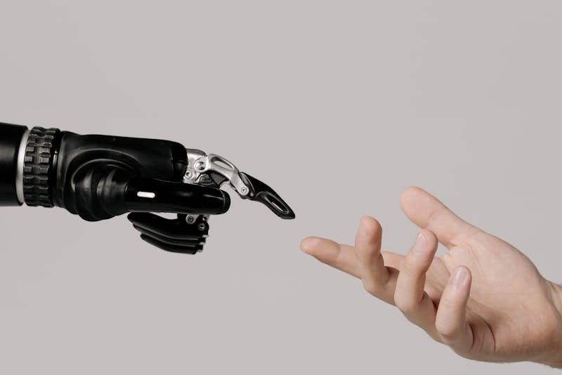 human hand and robot hand